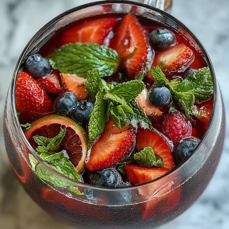 Sweet and tart iced hibiscus berry tea, chilled and brimming with fresh berries.