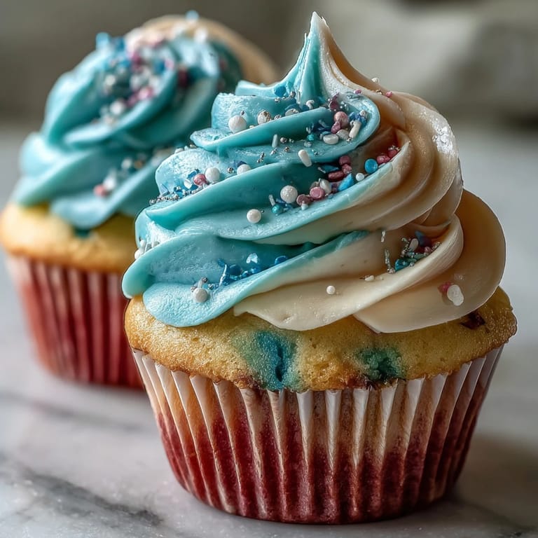 Delicious Gemini Birthday Cupcakes showcase a vibrant dual-tone frosting, perfect for celebration.