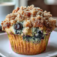 Blueberry Lemon Sourdough Muffins with Streusel topping, golden and moist with juicy berries and tangy lemon zest, perfect for breakfast or a snack.